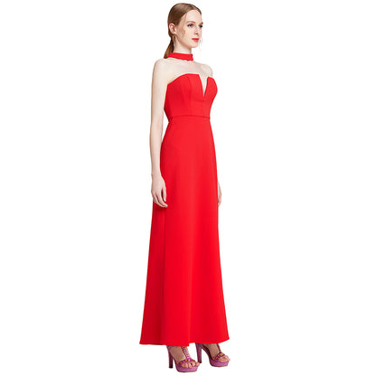JJparty-D016 Women solid off shoulder bustier maxi evening dress