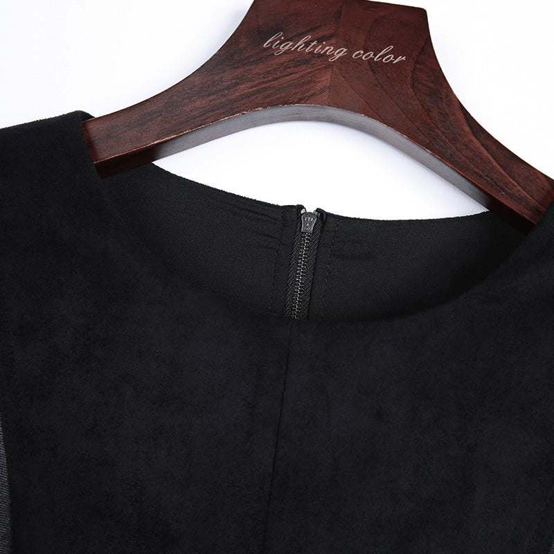 JJparty-1G70 Women heather knit faux suede color-block paneled smart casual short dress