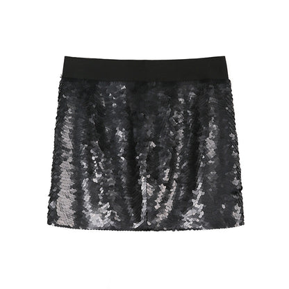 JJparty-C104 Women silk fully sequinned party min skirt