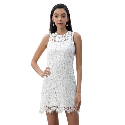 JJparty-D097 Women floral eyelash lace sleeveless fitted day and party mini dress
