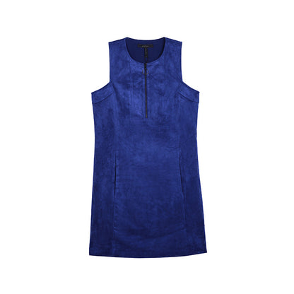 JJparty-9K42 Women stretch faux suede round neck sleeveless short sheath dress