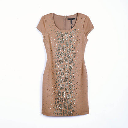 JJparty-U407 Women solid knit scoop neck cap sleeves sequinned bodycon mini dress
