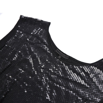 JJparty-I720 Women Fully sequined jersey round neck sleeveless mini party dress