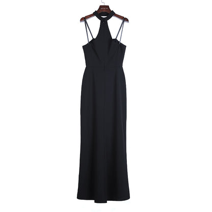 JJparty-8N67 Women solid strapless halter back maxi evening dress