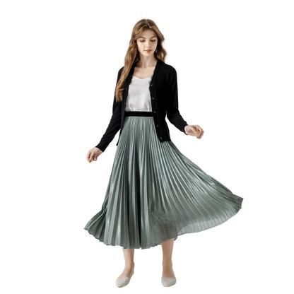 JJparty-A121 Women metallic knit full circle sunburst pleated midi party skirt