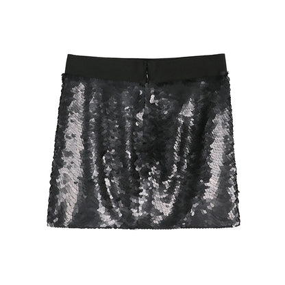 JJparty-C104 Women silk fully sequinned party min skirt