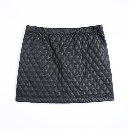 JJparty-S253 Women faux leather diamond quilted mini skirt