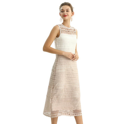 JJparty-D115 Women macramé lace-panelled sleeveless day and party midi dress