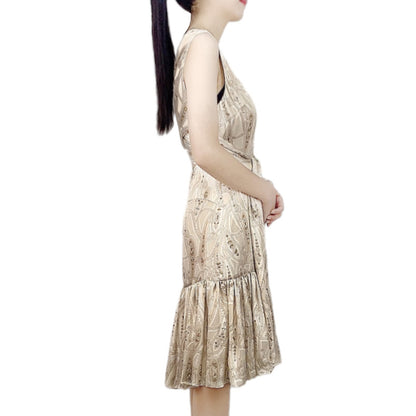 JJparty-D230 Women paisley print wraparound tie-waist tiered party dress