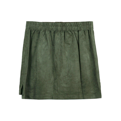 JJparty-G545 Women faux suede elasticated waist cargo mini skirt