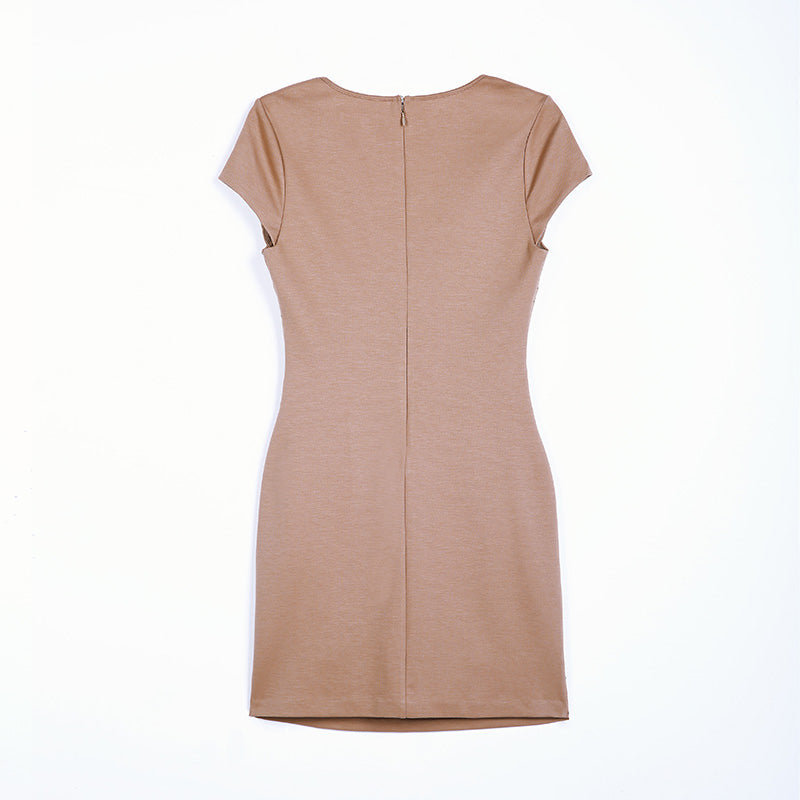 JJparty-U407 Women solid knit scoop neck cap sleeves sequinned bodycon mini dress