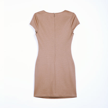 JJparty-U407 Women solid knit scoop neck cap sleeves sequinned bodycon mini dress