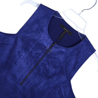 JJparty-9K42 Women stretch faux suede round neck sleeveless short sheath dress