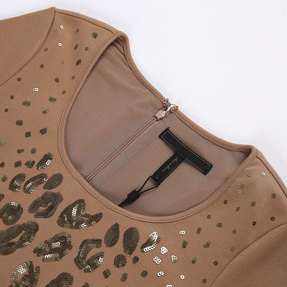 JJparty-U407 Women solid knit scoop neck cap sleeves sequinned bodycon mini dress