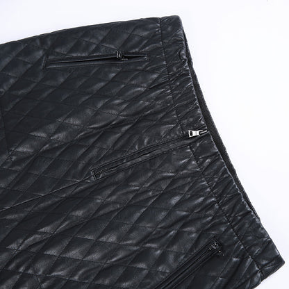 JJparty-S253 Women faux leather diamond quilted mini skirt