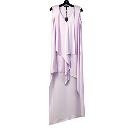 JJparty-8A59 Women solid V-neck front drape high-low design asymmetric hem day dress