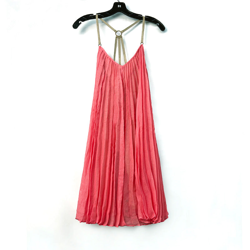 JJparty-9D51 Women solid gauze V-neck backless strappy pleated mini dress