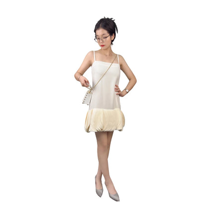 JJparty-D426 Women solid strappy multi-layers motif decorated hemline mini party dress