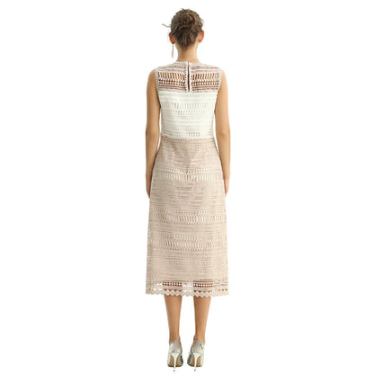 JJparty-D115 Women macramé lace-panelled sleeveless day and party midi dress