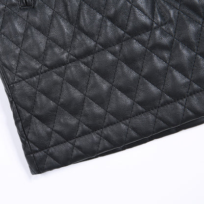 JJparty-S253 Women faux leather diamond quilted mini skirt