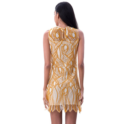 JJparty-D097-1 Women fashion eyelash lace sleeveless fitted day and party mini dress