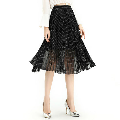 JJparty-S076-2 Women floral print chiffon pleated casual midi skirt