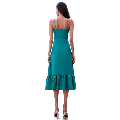 JJparty-D261-2 Women solid strappy tiered ruffle flared midi party dress