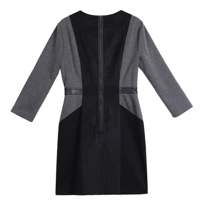 JJparty-1G70 Women heather knit faux suede color-block paneled smart casual short dress