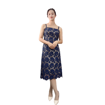 JJparty-D405 Women flower embroidered lace bare shoulder midi party dress