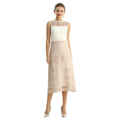 JJparty-D115 Women macramé lace-panelled sleeveless day and party midi dress