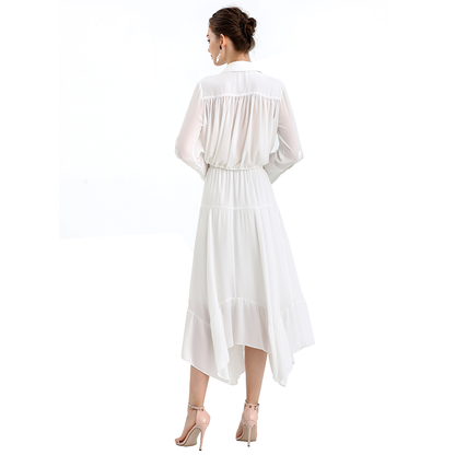 JJparty-S068-10 Women solid asymmetric panelled long flare handkerchief skirt
