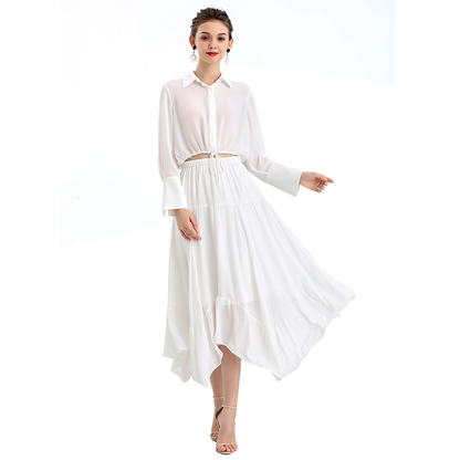 JJparty-S068-10 Women solid asymmetric panelled long flare handkerchief skirt