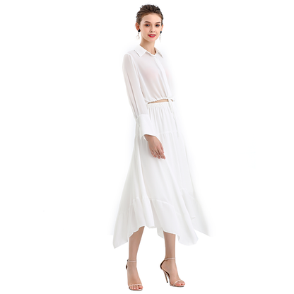 JJparty-S068-10 Women solid asymmetric panelled long flare handkerchief skirt