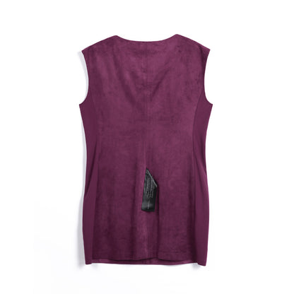 JJparty-9B48 Women stretch faux suede metal zip shoulder mini sheath dress