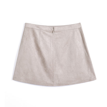 JJparty-G643 Women solid faux suede mock wrap mini skirt