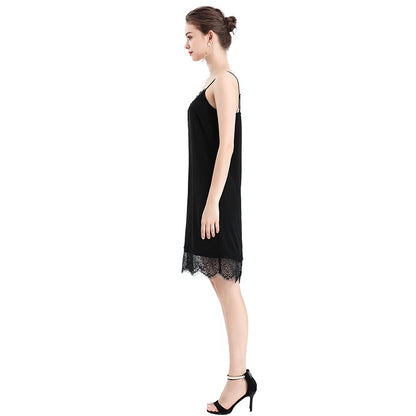 JJparty-D102 Women solid polyester lace trimmed strappy mini slip dress