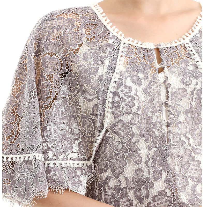 JJparty-D078-1 Women floral lace cape sleeve flared asymmetric hem midi evening dress