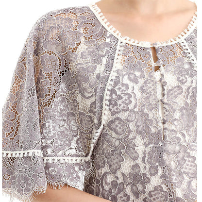 JJparty-D078-1 Women floral lace cape sleeve flared asymmetric hem midi evening dress