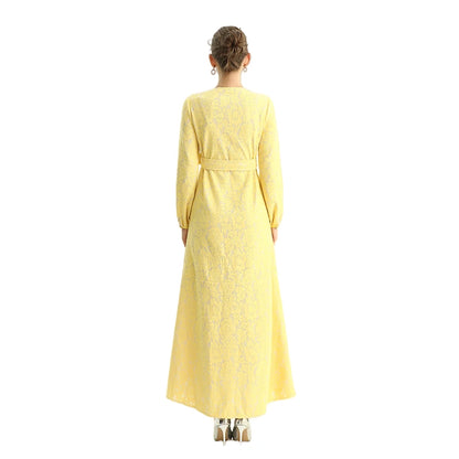 JJparty-C165-2 Women bonded lace long sleeves evening maxi robe dress