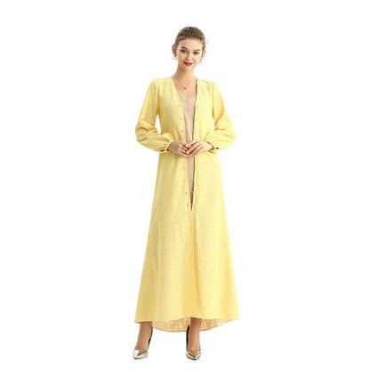JJparty-C165-2 Women bonded lace long sleeves evening maxi robe dress
