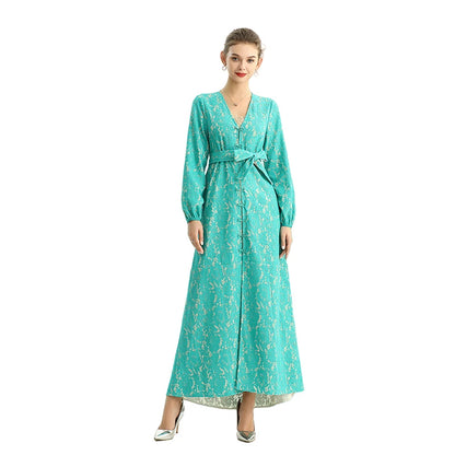JJparty-C165-2 Women bonded lace long sleeves evening maxi robe dress