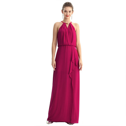JJparty-D197 Women solid heavy georgette halter neck maxi evening dress