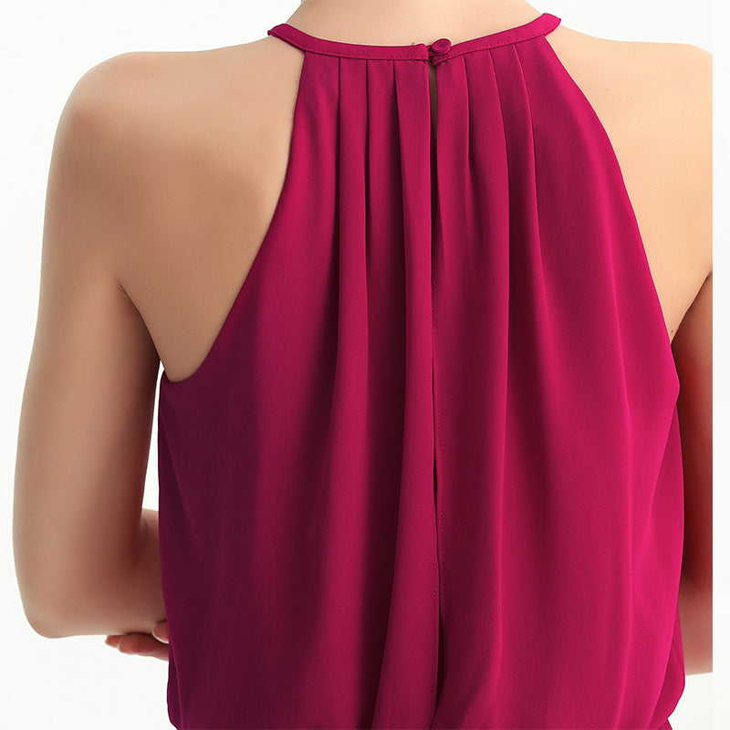 JJparty-D197 Women solid heavy georgette halter neck maxi evening dress