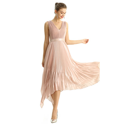 JJparty-D205 Women metallic chiffon sunburst pleated midi evening dress