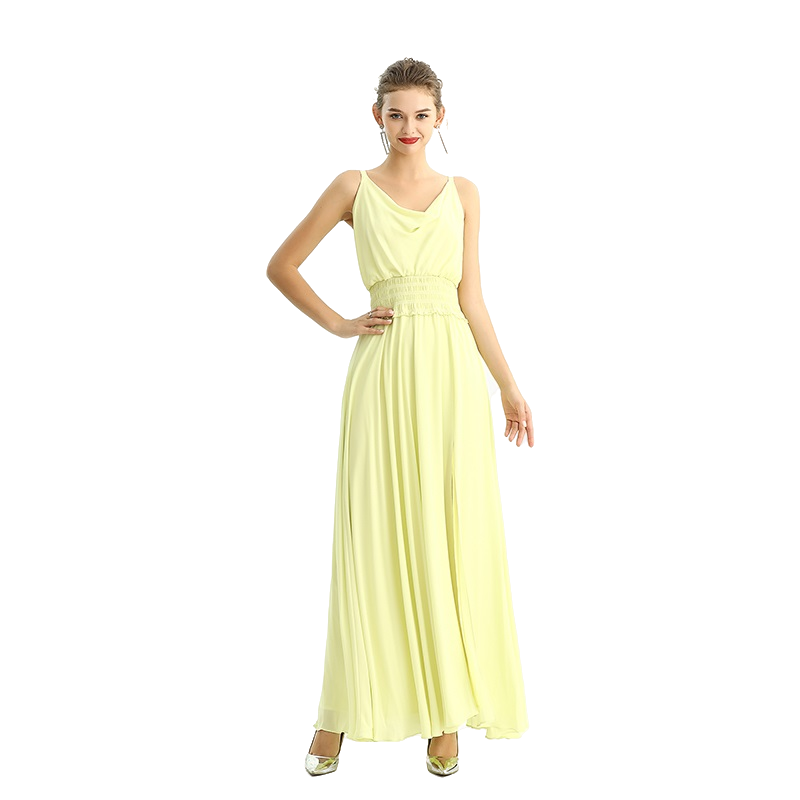 JJparty-D207 Women solid heavy georgette cowl neck maxi evening dress