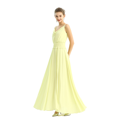 JJparty-D207 Women solid heavy georgette cowl neck maxi evening dress