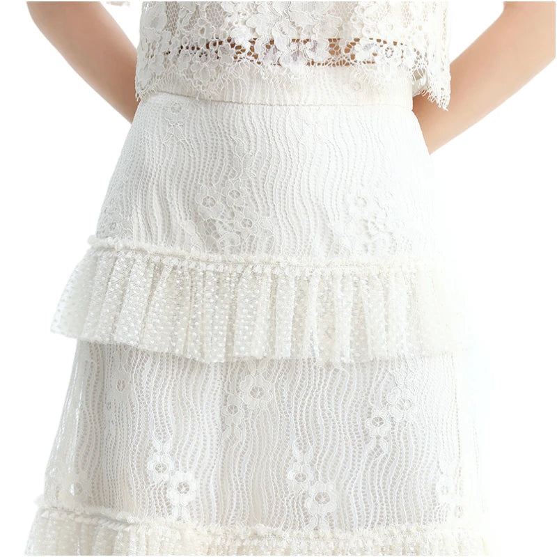 JJparty-S167-1 Women floral lace Swiss dot tulle tiered ruffle long evening skirt