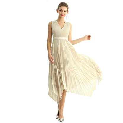 JJparty-D205 Women metallic chiffon sunburst pleated midi evening dress