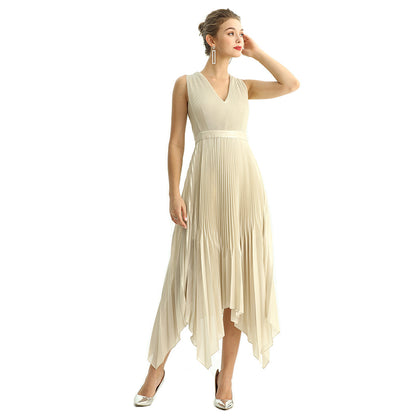 JJparty-D205 Women metallic chiffon sunburst pleated midi evening dress