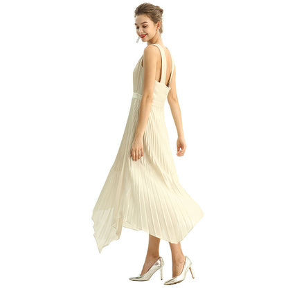 JJparty-D205 Women metallic chiffon sunburst pleated midi evening dress